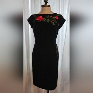 Maggy London Black Embroidered Sheath Dress